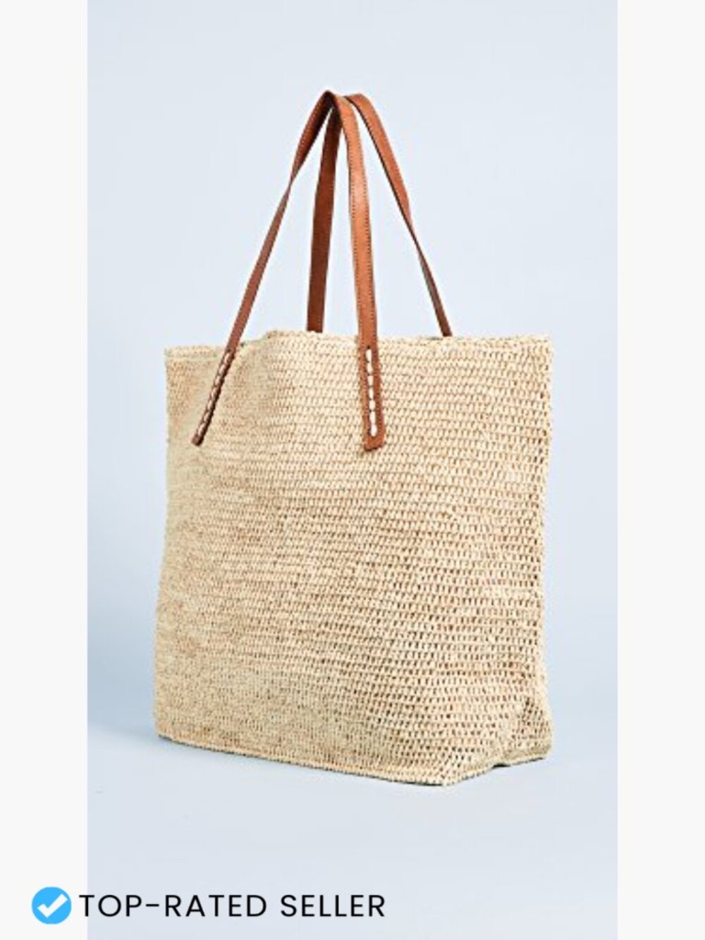 Woven Straw Slouchy Tote Magnetic Closure Leather Handles 20in Length - Picture 4 of 6